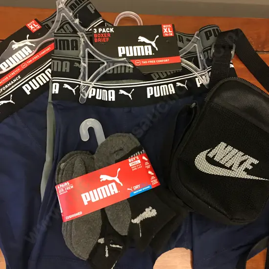 Nike Pouch, Puma Boys Small Socks & Puma Boxer Briefs x6